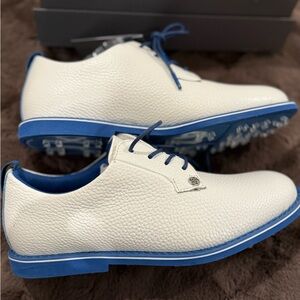 G/FORE White and Blue Leather Oxfords